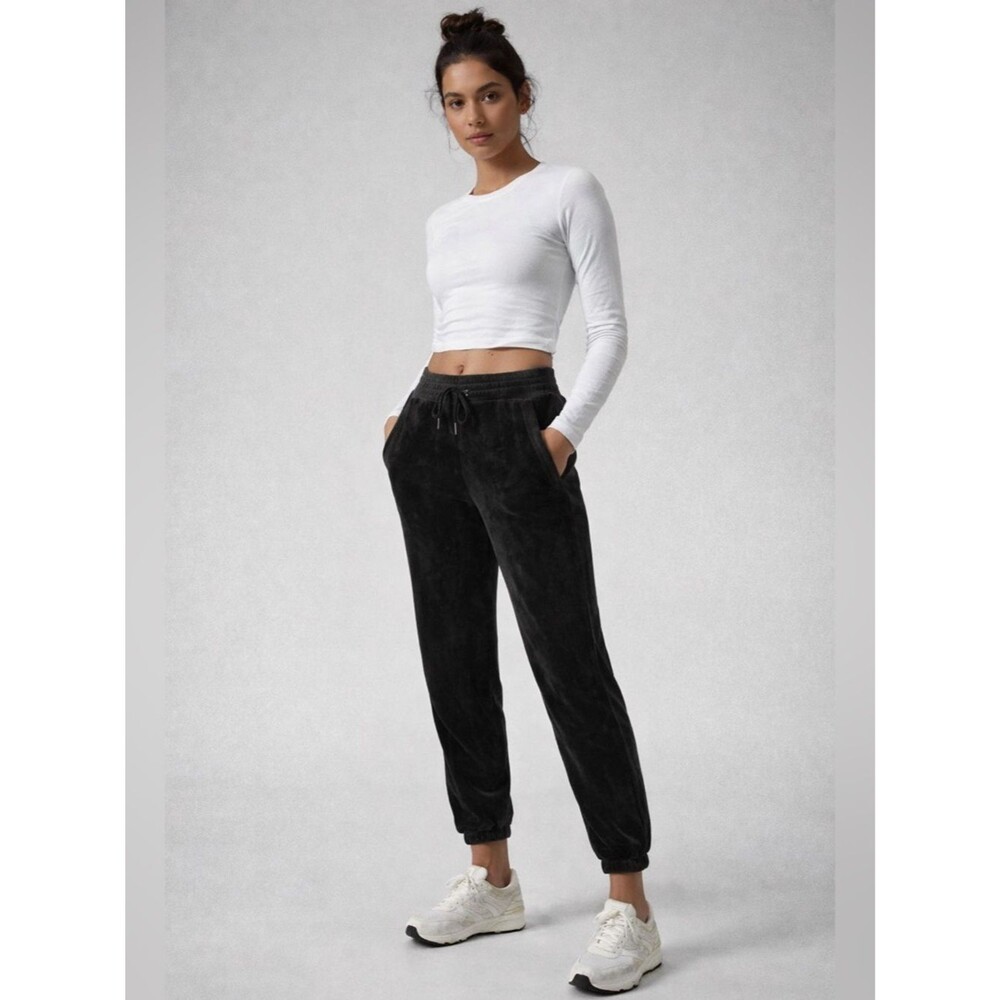 Athleta Revive Cozy Karma Jogger Pants Black Velour Plush Lounge Women’s MT Tall